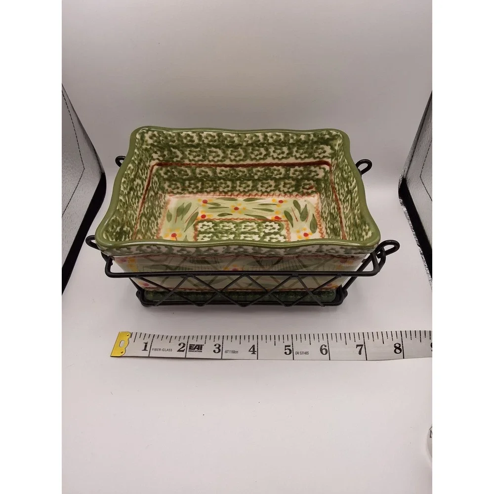 Temp-tations Old World Green 1.0 QT Rectangular Baker Set with Rack Lid Trivet